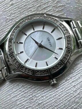 DKNY Women Watch Silver Tone Mother of Pearl Face Quartz Analog Wristwatch